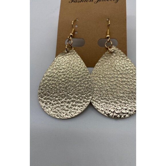 Fashion Jewelry Womens Tear Drop Metallic Leather Earrings Gold Tone Fishnet Hoo - Picture 4 of 7